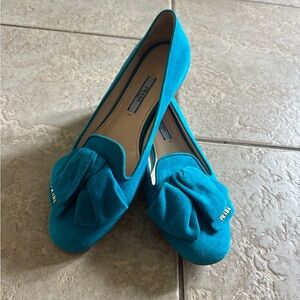 Prada Women's Teal Suede Loafers